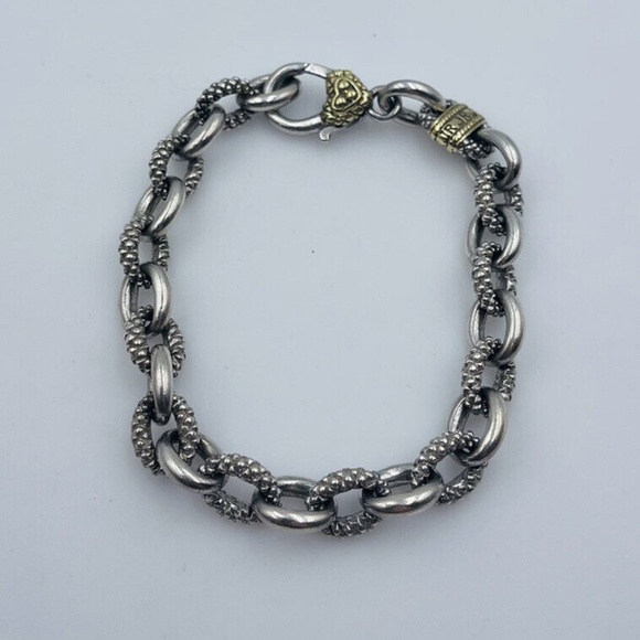 Judith Ripka JR Two Sterling Silver & 18k Gold Link Chain Bracelet - Picture 1 of 8
